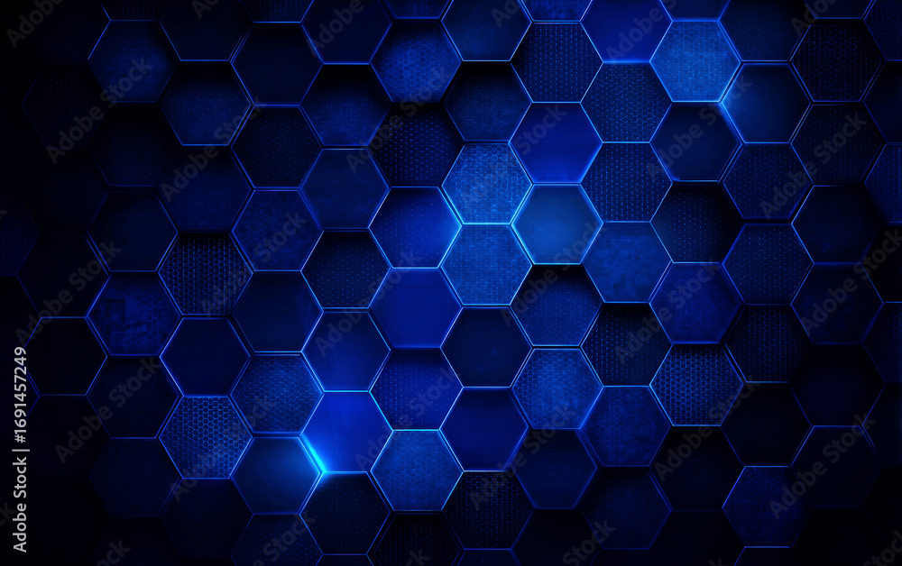 Poster blue hexagonal pattern with abstract geometric design