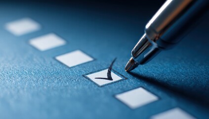 Pen marking a check mark on a checklist