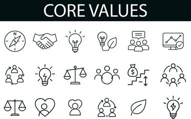 Core Values Icon Set for Organizational Culture, Ethics, and Leadership UI Design