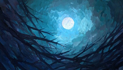 A night sky, full of branches, seen from below