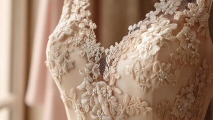 Obraz premium Closeup of a lacy wedding dress bodice