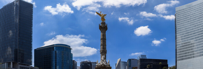 Mexico City tourist attraction Angel of Independence column near financial center and El Zocalo.