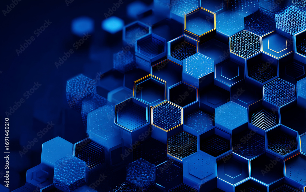 Aufkleber abstract hexagonal structure with blue tones in technological design