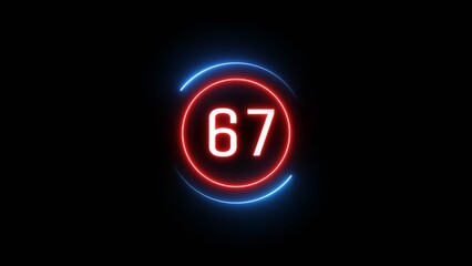 Glowing 67 number illustration. Counting number text illustration.