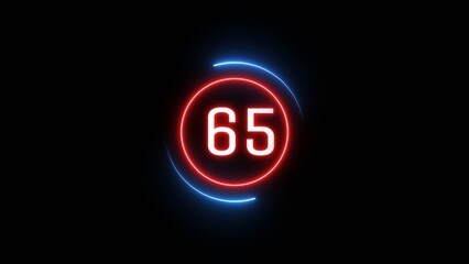Glowing 65 number illustration. Counting number text illustration.