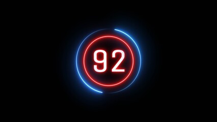 Glowing 92 number illustration. Counting number text illustration.