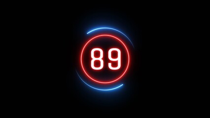 Glowing 89 number illustration. Counting number text illustration.