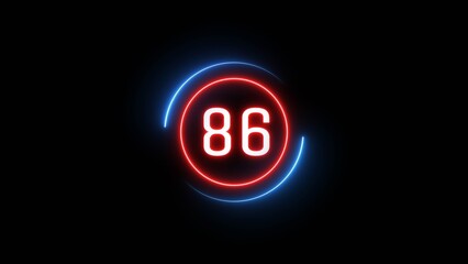 Glowing 86 number illustration. Counting number text illustration.