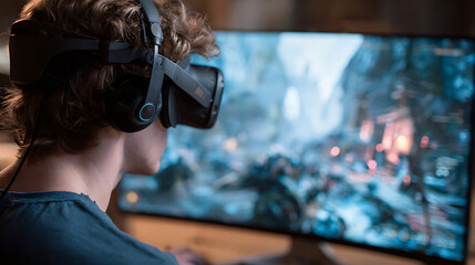 Person Wearing VR Headset Playing a Video Game