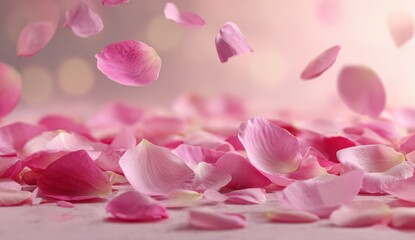 Delicate rose petals falling and scattered