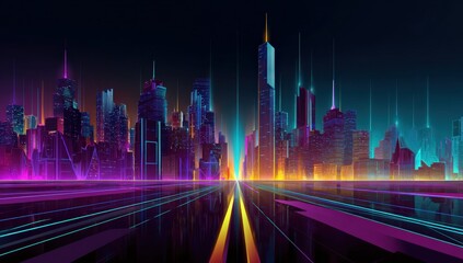Obraz premium Futuristic cityscape with vibrant neon lights