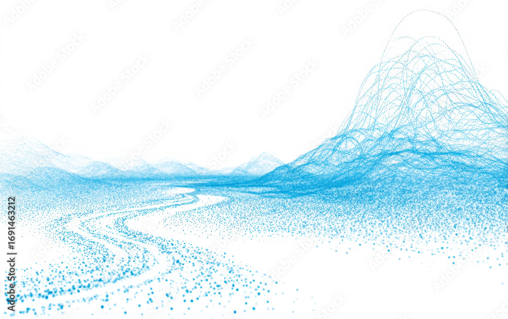 Poster abstract digital landscape with flowing lines and points