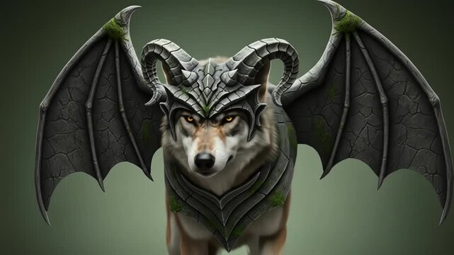 Wolf with dragon wings and horns