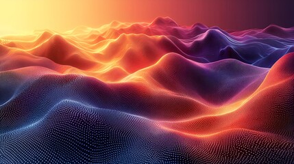 Abstract colorful landscape with vibrant hills and sunset.