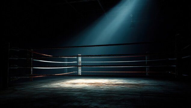 Dark boxing ring lit by a spotlight