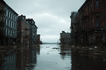 Naklejka premium Flood-ravaged city street