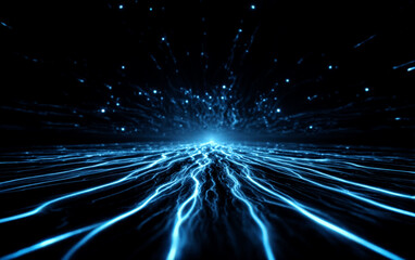 Blue glowing lines and points forming a futuristic technological pattern