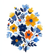 Obraz premium Watercolor Floral Arrangement Featuring Blue, Yellow, and Orange Flowers for Decorative and Creative Design Projects