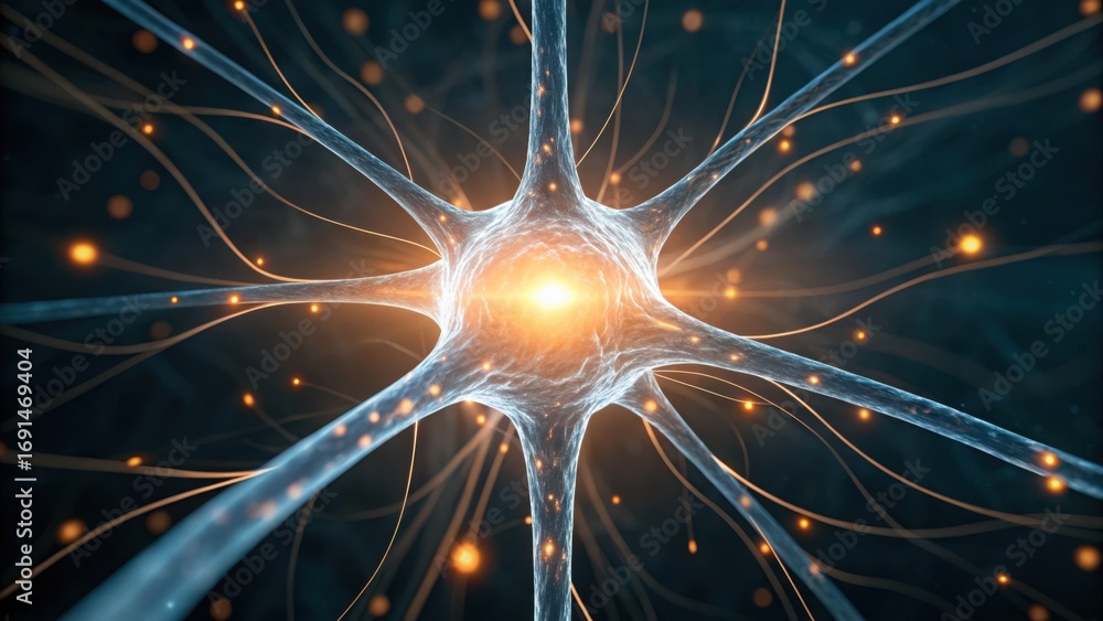 Poster digital flow of neuron connection in abstract neurological structure