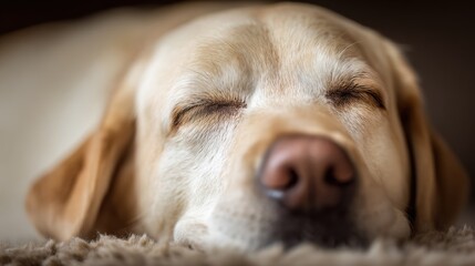 Peaceful Labrador Retriever Napping on Carpet, Capturing Relaxation and Comfort in a Pet Portrait