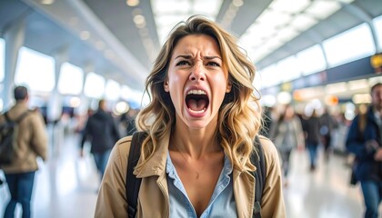 Angry woman yelling in airport