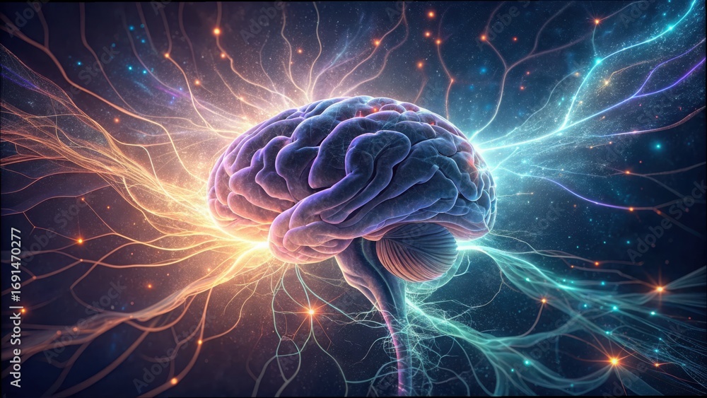 Poster enhanced visualization of a digital brain with neural connections