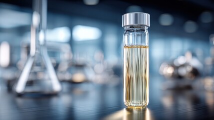 Laboratory Vial with Transparent Liquid for Pharmaceutical Research and Scientific Experiments in Modern Lab