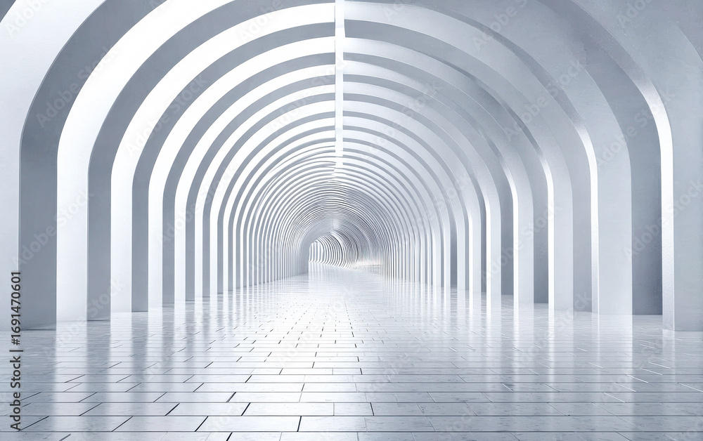 Poster modern and sleek architectural tunnel with smooth curves and reflections