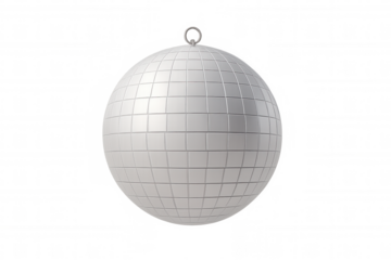 White sphere covered with square tiles hanging on a transparent background, perfect for christmas decorations or abstract designs