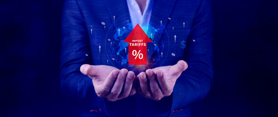 Import tariffs increase concept, Government import tax to boost economy, industrial growth tax,...