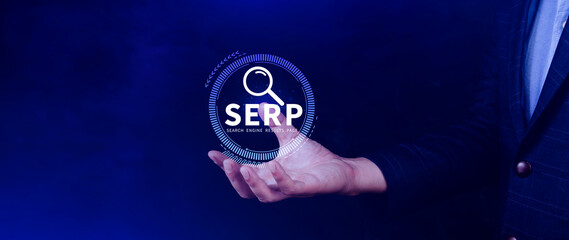 SERP, Search Engine Result Pages concept, magnifying glass with text SERP, can be used for...