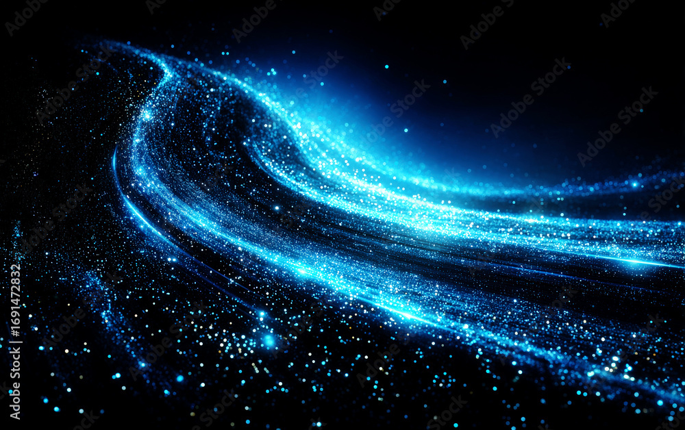 Aufkleber blue glowing light trails forming a dynamic abstract pattern in space