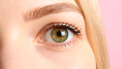 Fototapeta premium Eyes, thinking and future with person closeup in studio for hope, optimism or contemplation. Eye health, vision and planning with model looking away for natural cosmetics, optometry or satisfaction