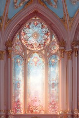 Obraz premium Intricate Stained Glass Window with Ornate Architectural Design