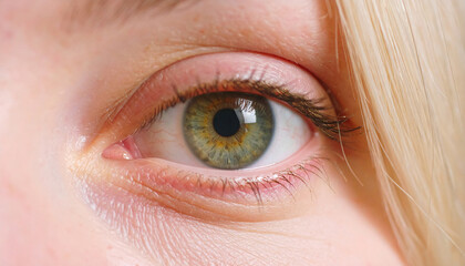 Obraz premium Eyes, thinking and future with person closeup in studio for hope, optimism or contemplation. Eye health, vision and planning with model looking away for natural cosmetics, optometry or satisfaction