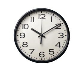 Round clock with 10 o'clock and 10 minutes isolated on transparent background.