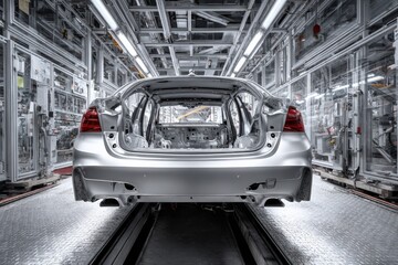 Empty car body on an assembly line