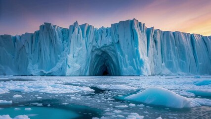 Glacier polar ice research science frozen cave blue cold melt science research ice regions during polar dawn near glacier cave entrance arctic - Powered by Adobe