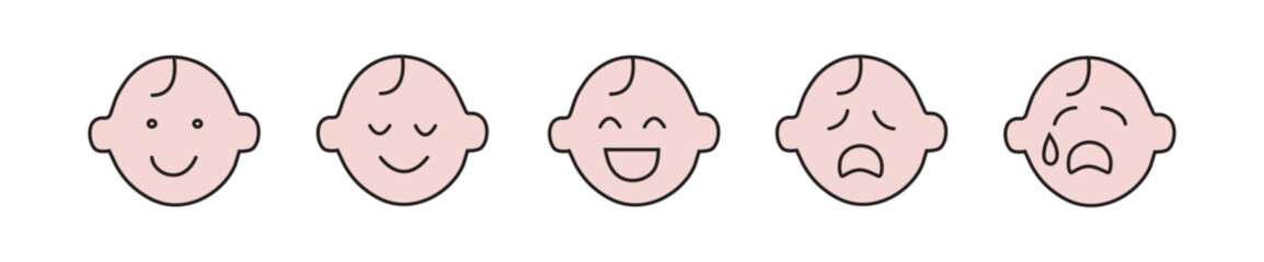 Baby boy Face Icons – Cute Expressions, Emotions Vector Pack