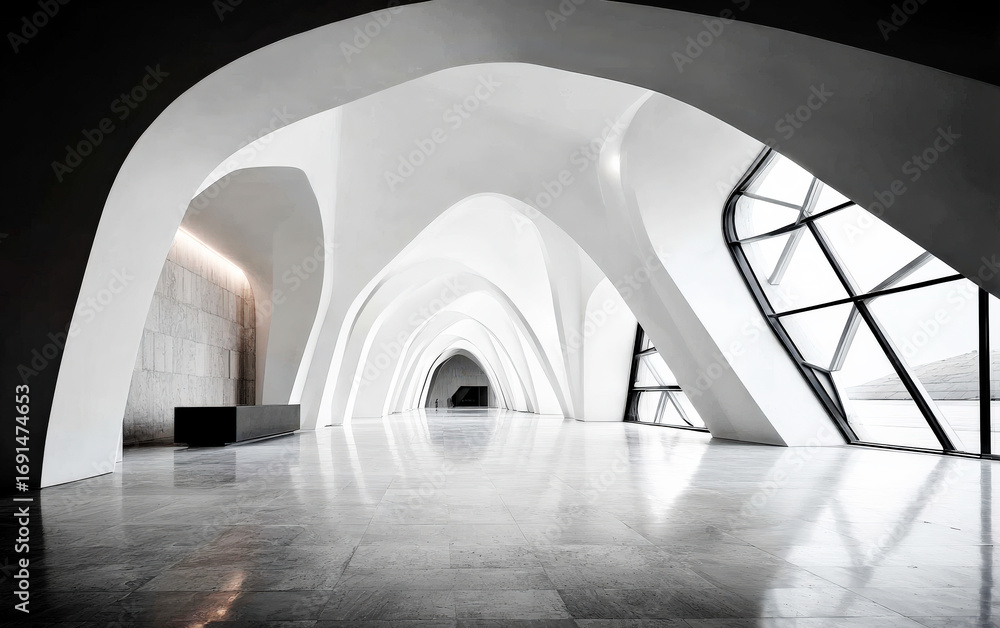 Aufkleber modern and abstract interior space with unique curved structures