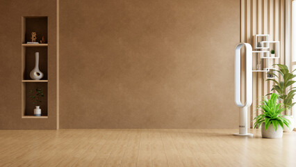 Minimalist room interior with an empty brown wall, ready for product placement or a design mockup- 3D rendering