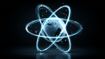 Glowing Atom Symbol with Earth Globe for World Science Day