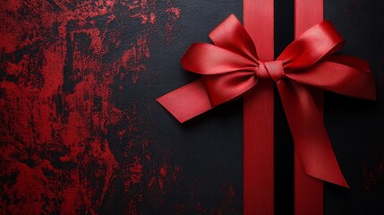 Red bow gift box present ribbon black background celebration