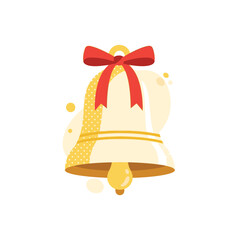 Golden ship's bell decorated with a red ribbon, used for signaling time on a historic Columbus Day voyage.