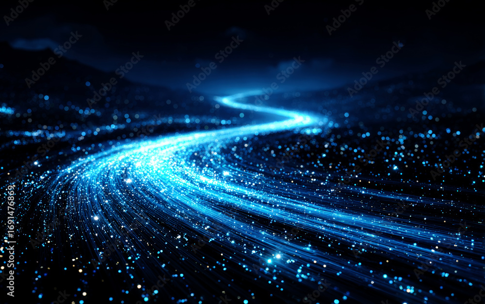 Poster dynamic blue light streaks creating a mesmerizing nighttime scene