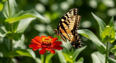 Eastern Tiger Swallowtail on Red Zinnia.