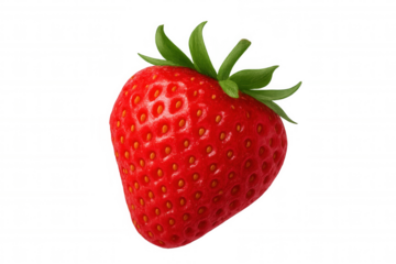 Ripe red strawberry with green leaves isolated on a transparent background, perfect for healthy eating and fruit-themed projects