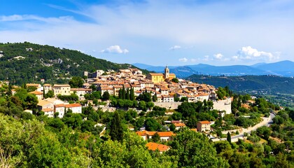 Fototapeta premium Picturesque hilltop town under a vibrant sky