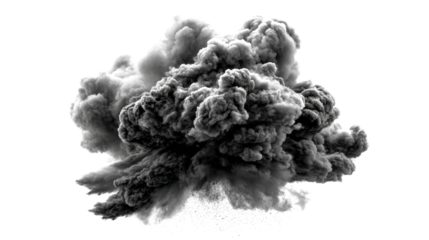 A dramatic black and white explosion, isolated on a transparent background.