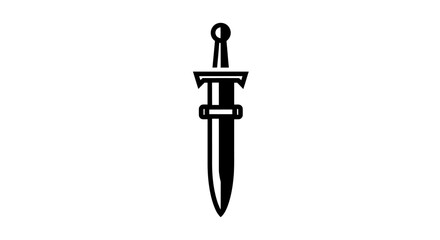 Stylized black sword icon with a sharp pointed blade, distinct crossguard, and round pommel.